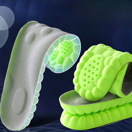 Shock absorbing shoe inserts before and after comparison demonstrating heel and arch support
