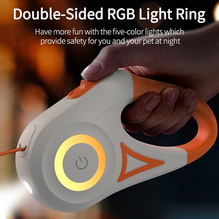 Retractable luminous dog leash product dimensions and weight specification diagram