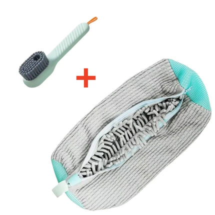Shoe laundry bag with sneakers loaded ready for washing machine