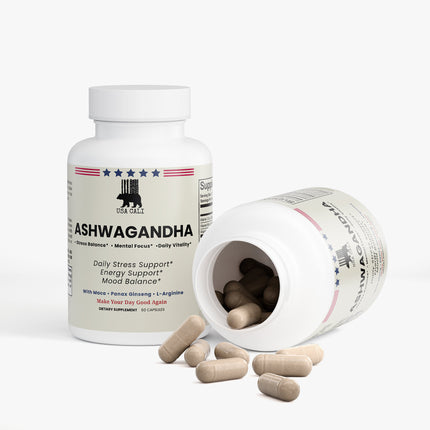 USA CALI Ashwagandha KSM-66 stress support capsules with L-Arginine Panax Ginseng