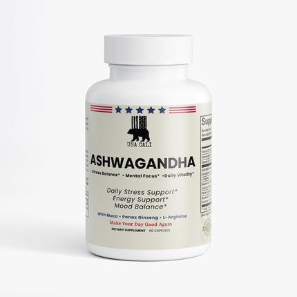 USA CALI Ashwagandha KSM-66 Stress & Vitality Support supplement bottle front label