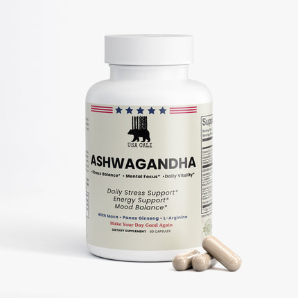 USA CALI Ashwagandha KSM-66 60 vegetarian capsules supplement facts panel
