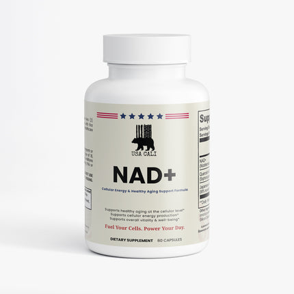 USA CALI NAD+ 500mg Cellular Energy & Healthy Aging Support Formula with Quercetin and Resveratrol, 60 Vegan Capsules – Made in USA