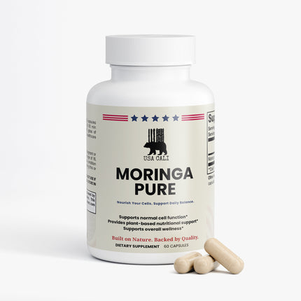 CALI MORINGA PURE capsules supplement facts panel plant-based nutrition Made in USA