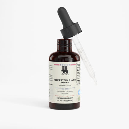 USA CALI Respiratory Lung Health Drops supplement facts and ingredients panel 60mL