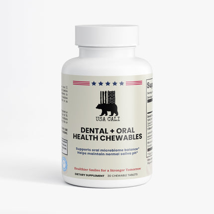 USA CALI Dental Oral Health Chewables with Xylitol Guava Probiotics 30 tablets front label