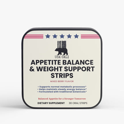 USA CALI Appetite Balance Weight Support Strips Mixed Berry oral dissolving strips front label