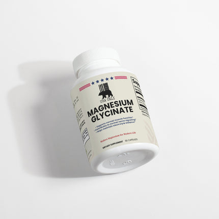 USA CALI Magnesium Glycinate supplement facts panel – 2500mg magnesium glycinate per serving, made in USA