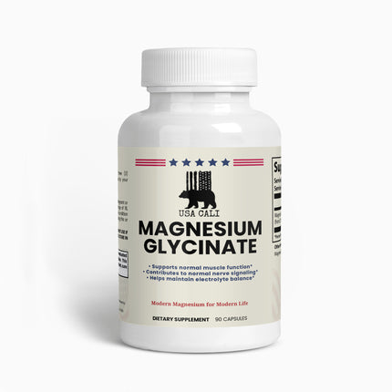 USA CALI Magnesium Glycinate 90 capsules front label – 275mg elemental magnesium for muscle and nerve support
