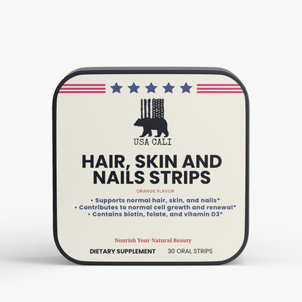 USA CALI Hair Skin and Nails Strips with Biotin 5000mcg fast-dissolving orange oral strips 30 count