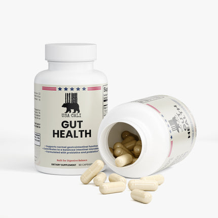 USA CALI Gut Health Probiotic with Inulin and DigeZyme bottle side label view