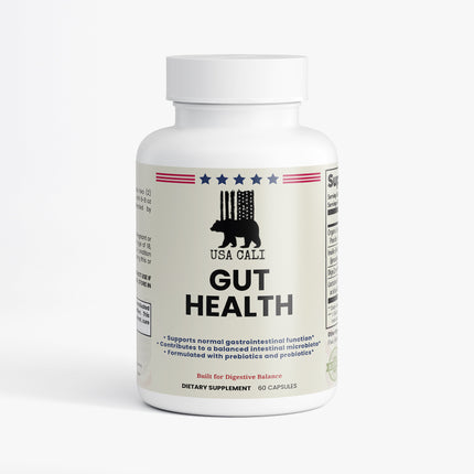 USA CALI Gut Health Probiotic Prebiotic Capsules with Apple Cider Vinegar front label