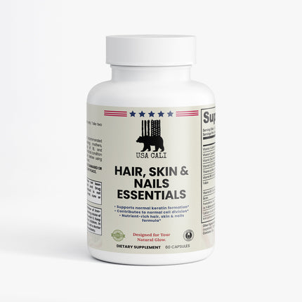 USA CALI Hair Skin & Nails Essentials capsules with Biotin Vitamin C and Zinc – 60 vegetarian capsules