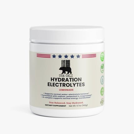 USA Cali Hydration Electrolytes Lemonade powder drink mix 5.7 oz front label