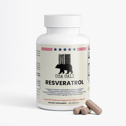 USA CALI Trans-Resveratrol 600mg 60 capsules made in USA bottle side view