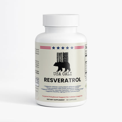 USA CALI Resveratrol 600mg Trans-Resveratrol antioxidant capsules front label
