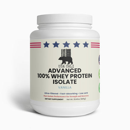 USA CALI Advanced 100% Whey Protein Isolate Vanilla 805g front label