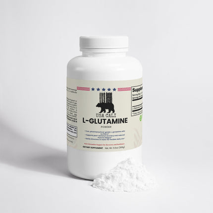 USA CALI L-Glutamine Powder supplement facts panel 300g post-workout muscle recovery