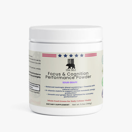 USA CALI Focus & Cognition Performance Powder Sour Grape nootropic supplement 150g front label
