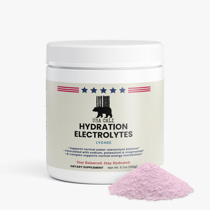 USA CALI Hydration Electrolytes Powder Lychee keto friendly caffeine-free drink mix