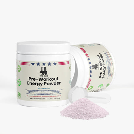 USA CALI Pre-Workout Energy Powder 4.2oz container Made in USA sugar-free Yuzu flavor detail