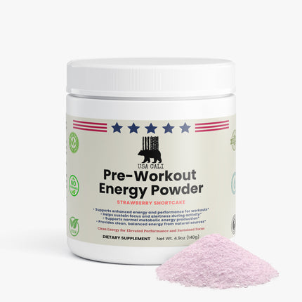 USA CALI Pre-Workout Energy Powder Made in USA strawberry flavor back label