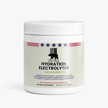 USA Cali Hydration Matcha Green Tea Electrolyte Powder 5.7oz front label