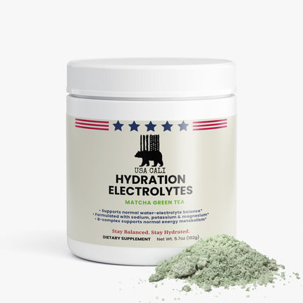 USA Cali Hydration Matcha Electrolyte Powder 5.7oz back label ingredients