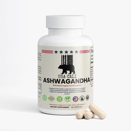 USA CALI Ashwagandha natural stress support supplement front label