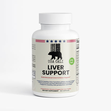 USA CALI Liver Support Capsules front label with Milk Thistle and Turmeric blend