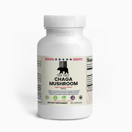 USA CALI Chaga Mushroom Capsules 60ct front label – organic Inonotus obliquus immune support