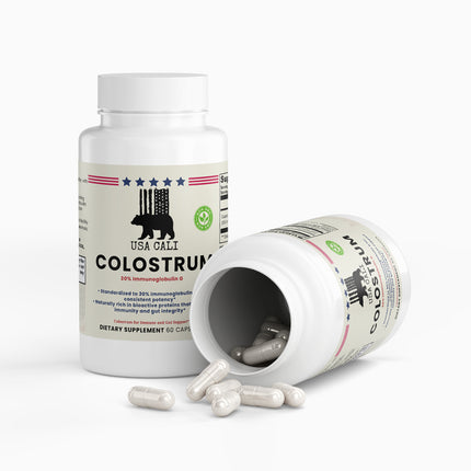 USA CALI Bovine Colostrum Capsules back label – Made in USA immune defense supplement