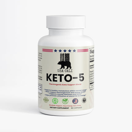 USA CALI Keto-5 Capsules front label – raspberry ketone & garcinia cambogia blend, 60 caps