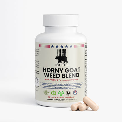 CALI Horny Goat Weed Blend supplement facts panel with L-Arginine and Muira Puama