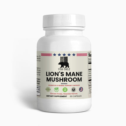 USA CALI Lion's Mane Mushroom supplement bottle for focus and cognitive support