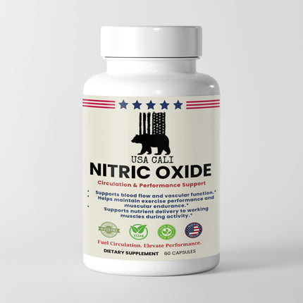 USA CALI Nitric Oxide 60-capsule bottle – L-Arginine Alpha-Ketoglutarate blend for endurance support