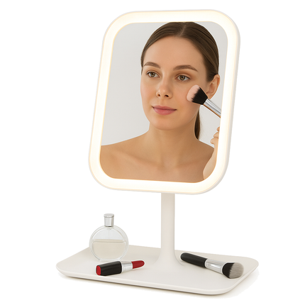 USA-CALI LumiGlow LED Makeup Mirror front view with bright LED lighting