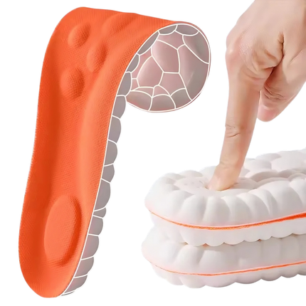Shock absorbing shoe inserts displayed flat showing full insole shape and cushioning design
