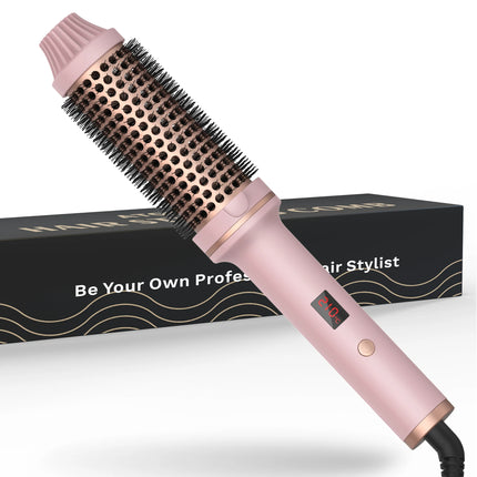 Ceramic hair curler brush with smooth barrel for frizz-free styling