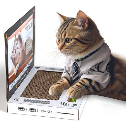 Cat Scratching Board Laptop - front view of laptop-shaped cat scratcher