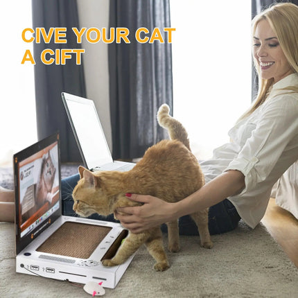 Cat Scratching Board Laptop - side angle showing corrugated cardboard texture