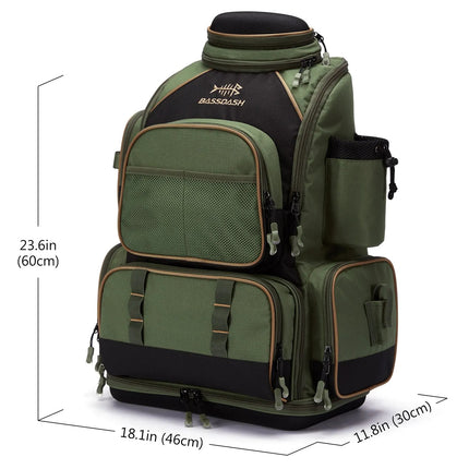 Multifunctional Fishing Tackle Backpack side profile showing rod holder straps