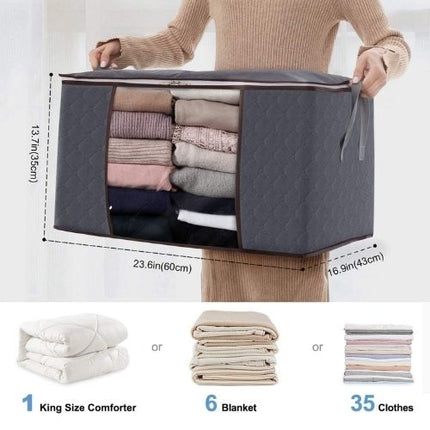 3x Clothes Storage Bags showing capacity and zipper closure detail