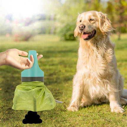 Compact portable dog poop scooper shown open and ready for use outdoors
