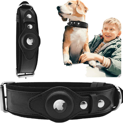 USA CALI Leather AirTag Dog Collar – Secure GPS Holder for Apple AirTag (Not Included)