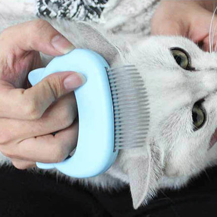 Cat massage comb removing loose fur and detangling coat during grooming session