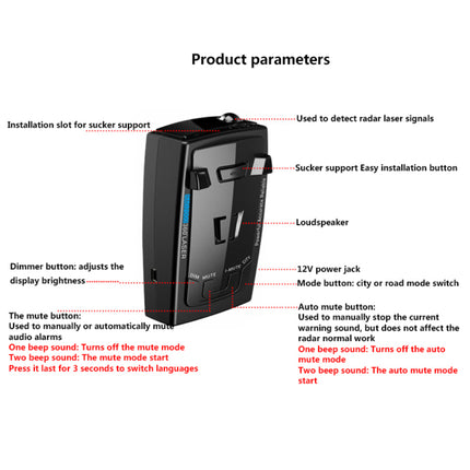 Radar detector side profile showing sleek housing and mounting bracket
