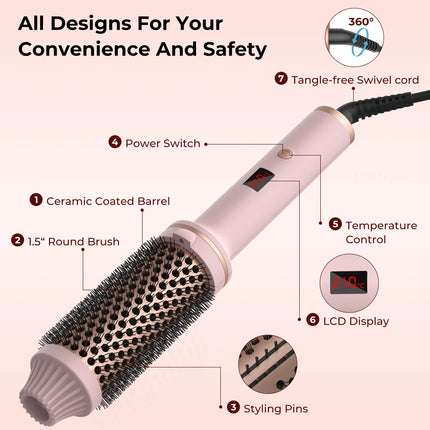 Ceramic hair curler brush side view showing ergonomic handle design