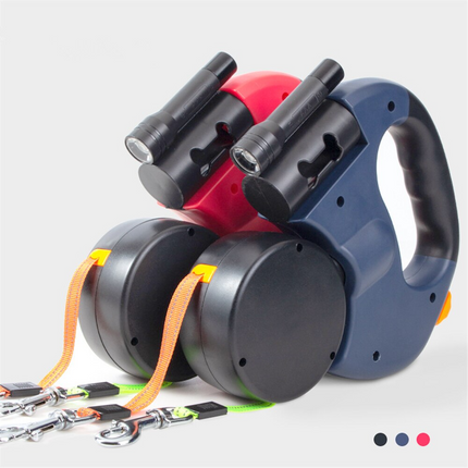 Retractable dog leash with light feature shown extended on white background