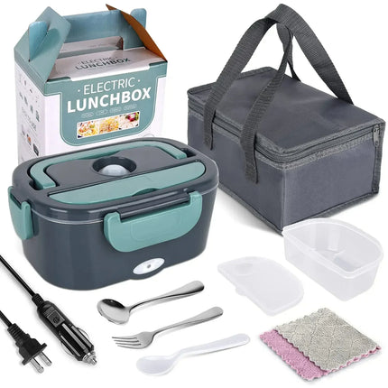 2-in-1 Electric Heating Lunch Box open lid showing food compartments inside